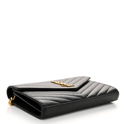Saint Laurent Grain De Poudre Matelasse Chevron Monogram Chain Wallet Black 4 of 10