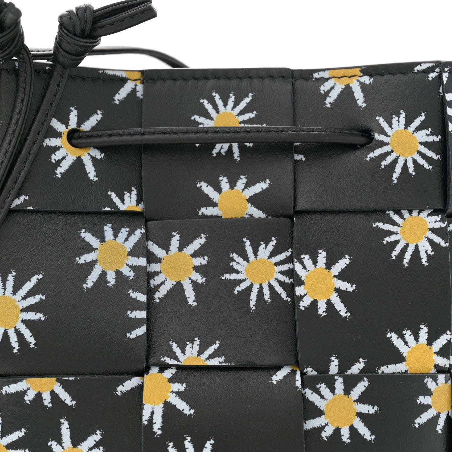 Bottega Veneta Nappa Maxi Intrecciato Daisy Print Small Cassette Bucket Bag Black White Yellow 7 of 10