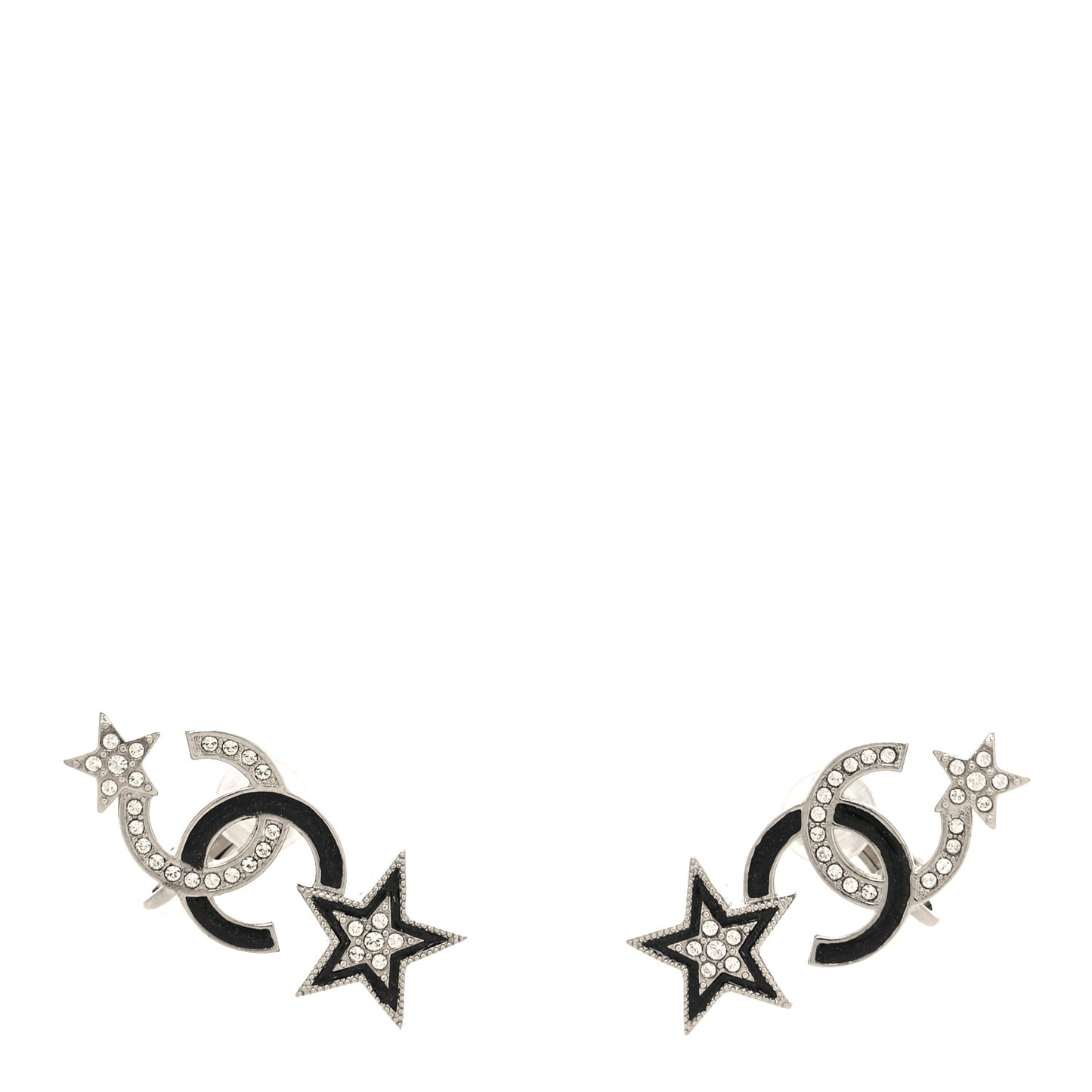 Enamel Crystal CC Starfall Earrings Silver Black