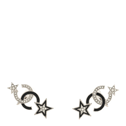Chanel Enamel Crystal CC Starfall Earrings Silver Black 1 of 4