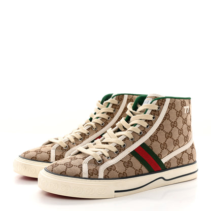 Gucci GG Monogram Web Mens 1977 Tennis High Top Sneakers 9.5 Beige Ebony Mystic White 3 of 14