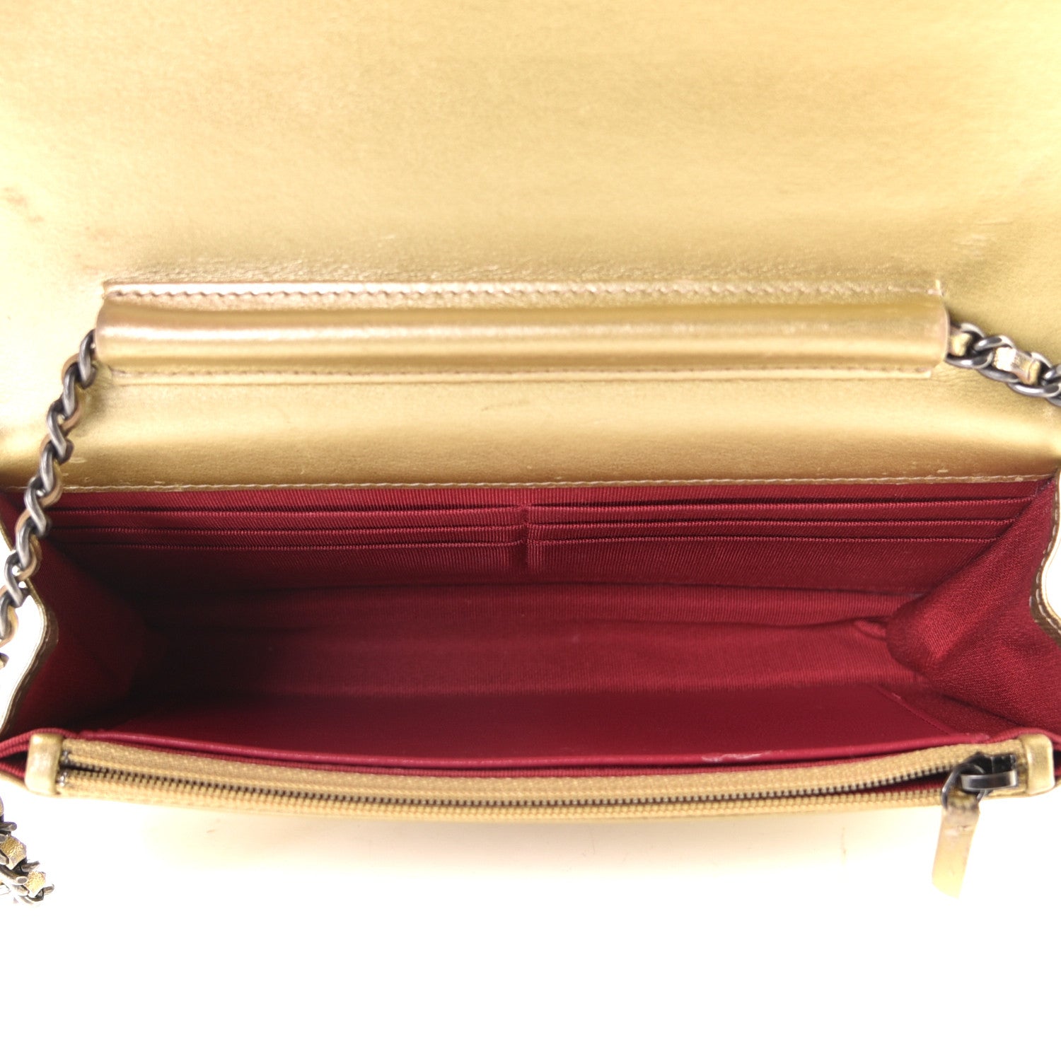 Chanel Metallic Aged Calfskin Quilted Gabrielle Wallet On Chain WOC Gold 3 of 11