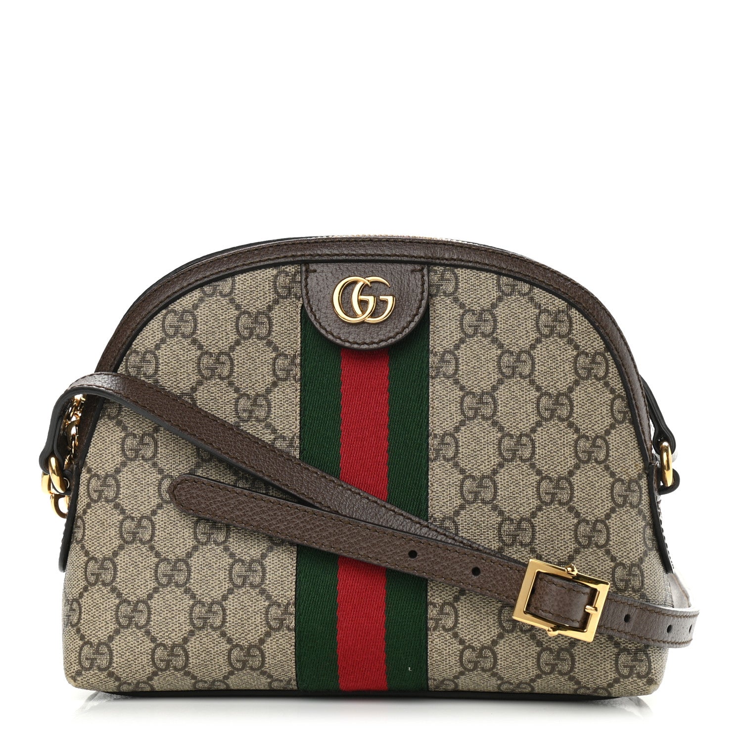 Gucci GG Supreme Monogram Textured Dollar Calfskin Web Small Ophidia Dome Shoulder Bag Beige Ebony New Acero 1 of 8