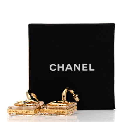 Chanel Metal Resin CC Square Drop Earrings Gold Transparent 5 of 5