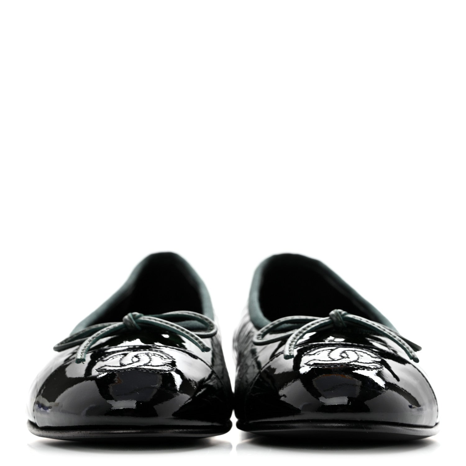 Chanel Patent Calfskin Crocodile Embossed Ballerina Flats 37 Dark Green Black 3 of 10