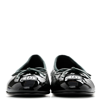 Chanel Patent Calfskin Crocodile Embossed Ballerina Flats 37 Dark Green Black 3 of 10