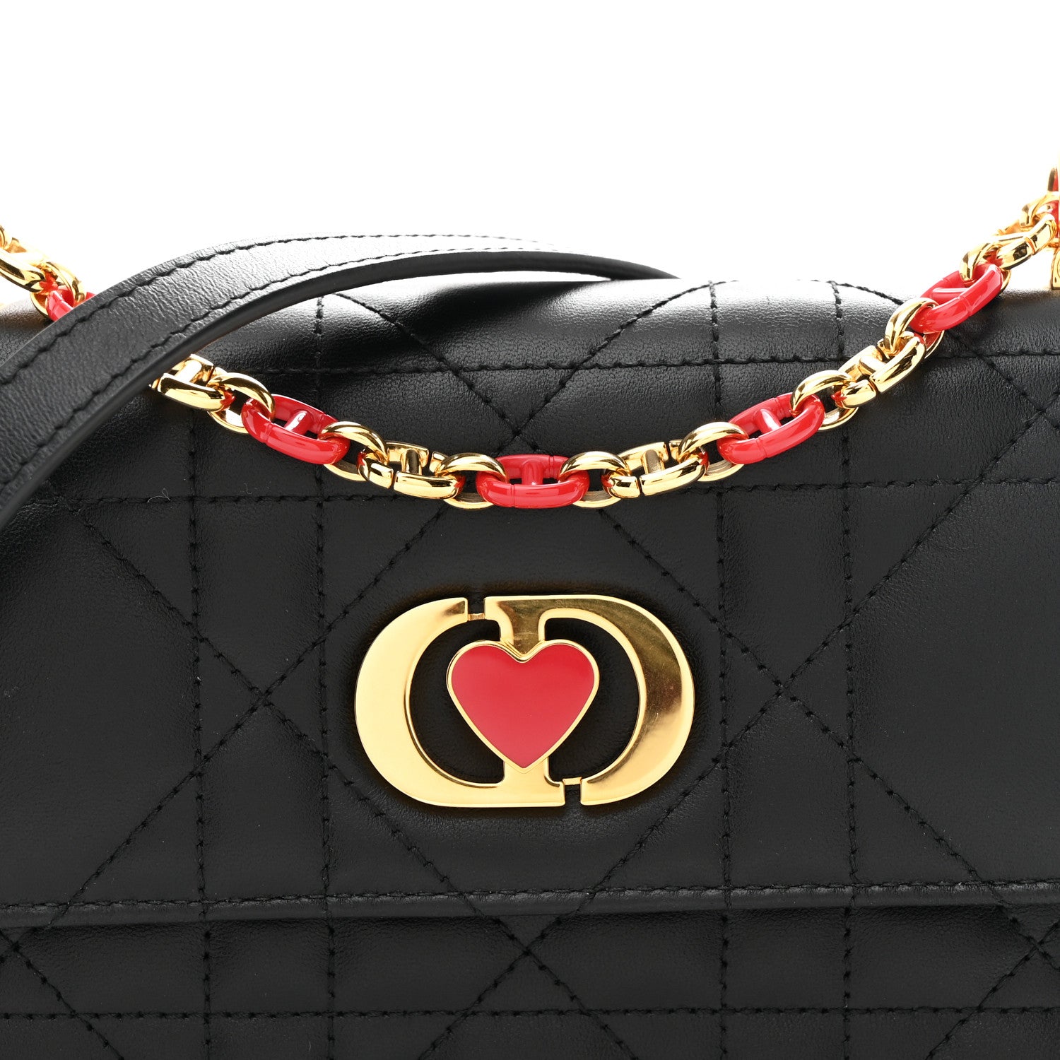 Christian Dior Lambskin Enamel Macrocannage Dioramour Mini Miss Caro Bag Black Red 7 of 9