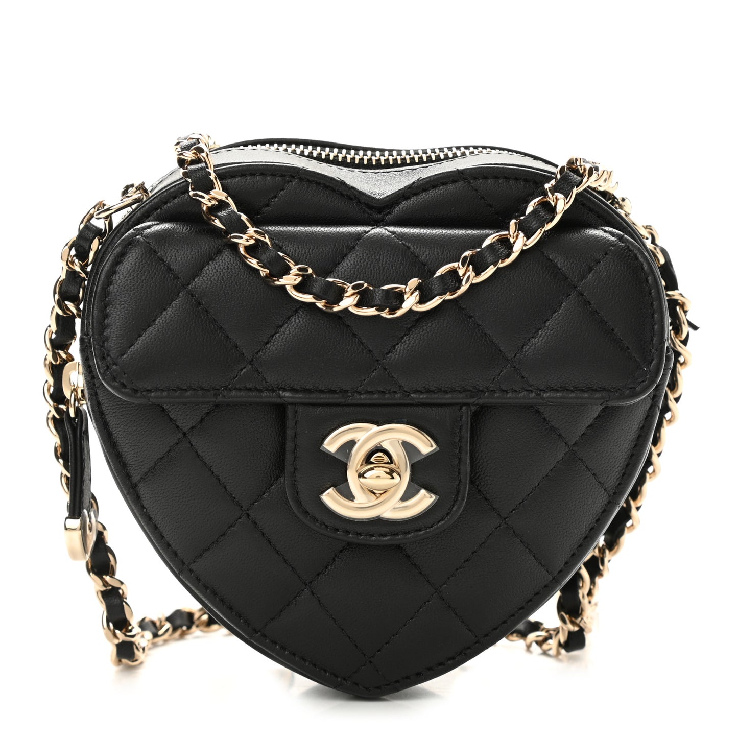 Lambskin Quilted CC In Love Heart Clutch With Chain Black