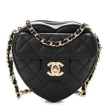Chanel Lambskin Quilted CC In Love Heart Clutch With Chain Black 1 of 11