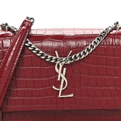 Saint Laurent Calfskin Crocodile Embossed Monogram Sunset Chain Wallet Palissandre 7 of 9