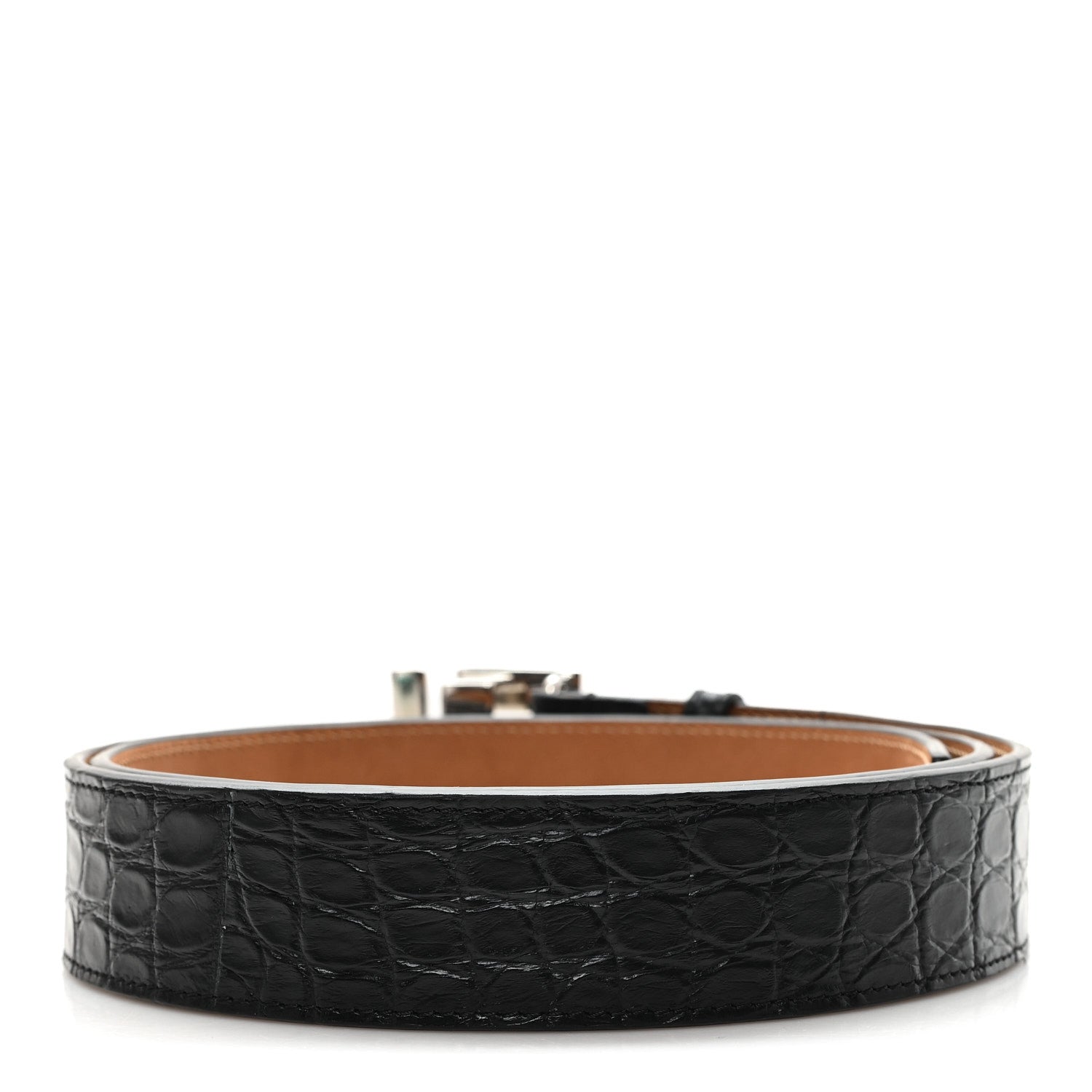 Fendi Calfskin Crocodile Embossed FF Belt 105 42 Black 2 of 5
