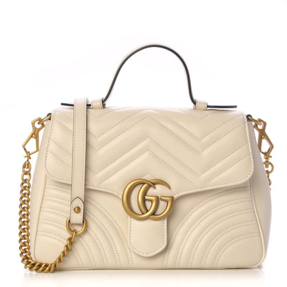 Gucci Calfskin Matelasse Small GG Marmont Top Handle Shoulder Bag White 1 of 7