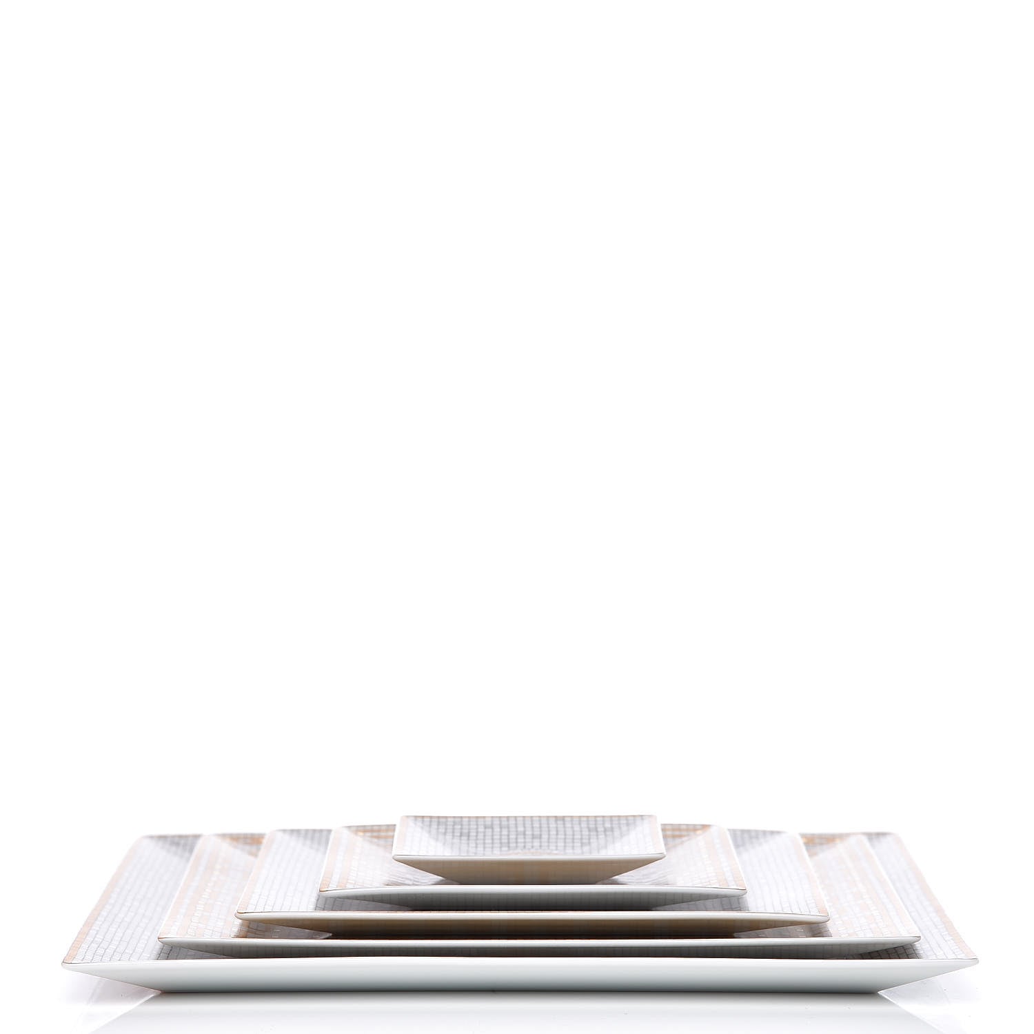 Hermes Porcelain Mosaique Au 24 Set of 5 Square Plates Gold 3 of 6