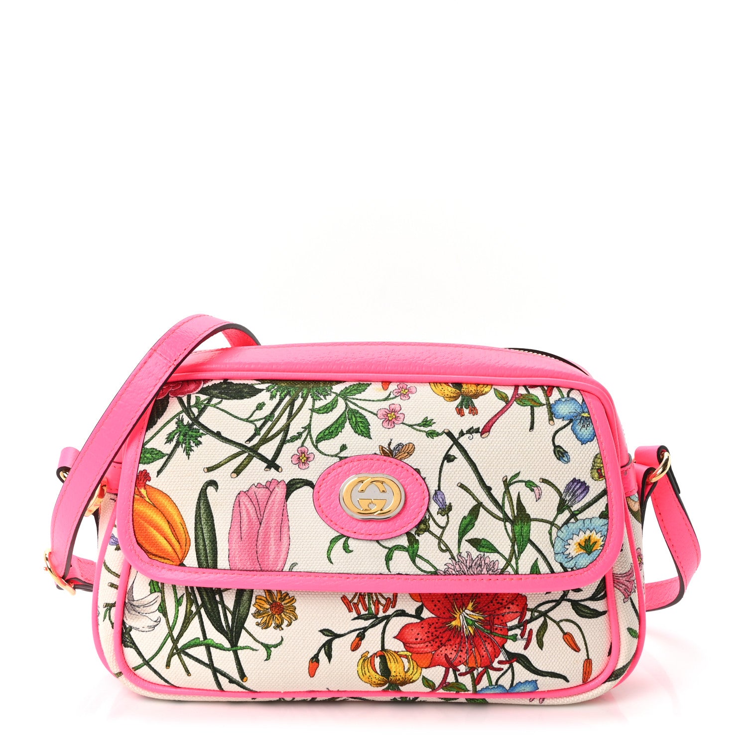 Gucci Canvas Flora Floral Shoulder Bag White Fuchsia Fluo 1 of 10