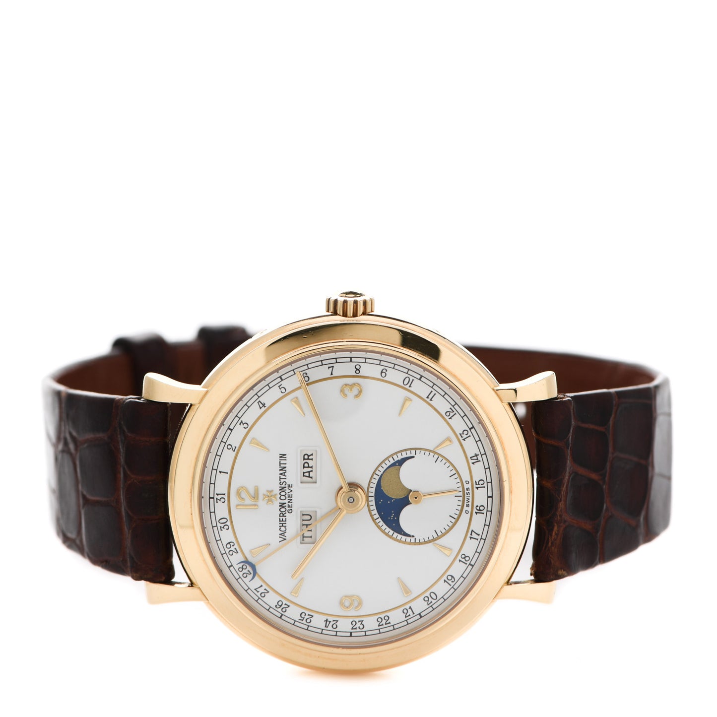 18K Yellow Gold Alligator 36mm Historiques Triple Date Calendar Manual Winding Watch 47150