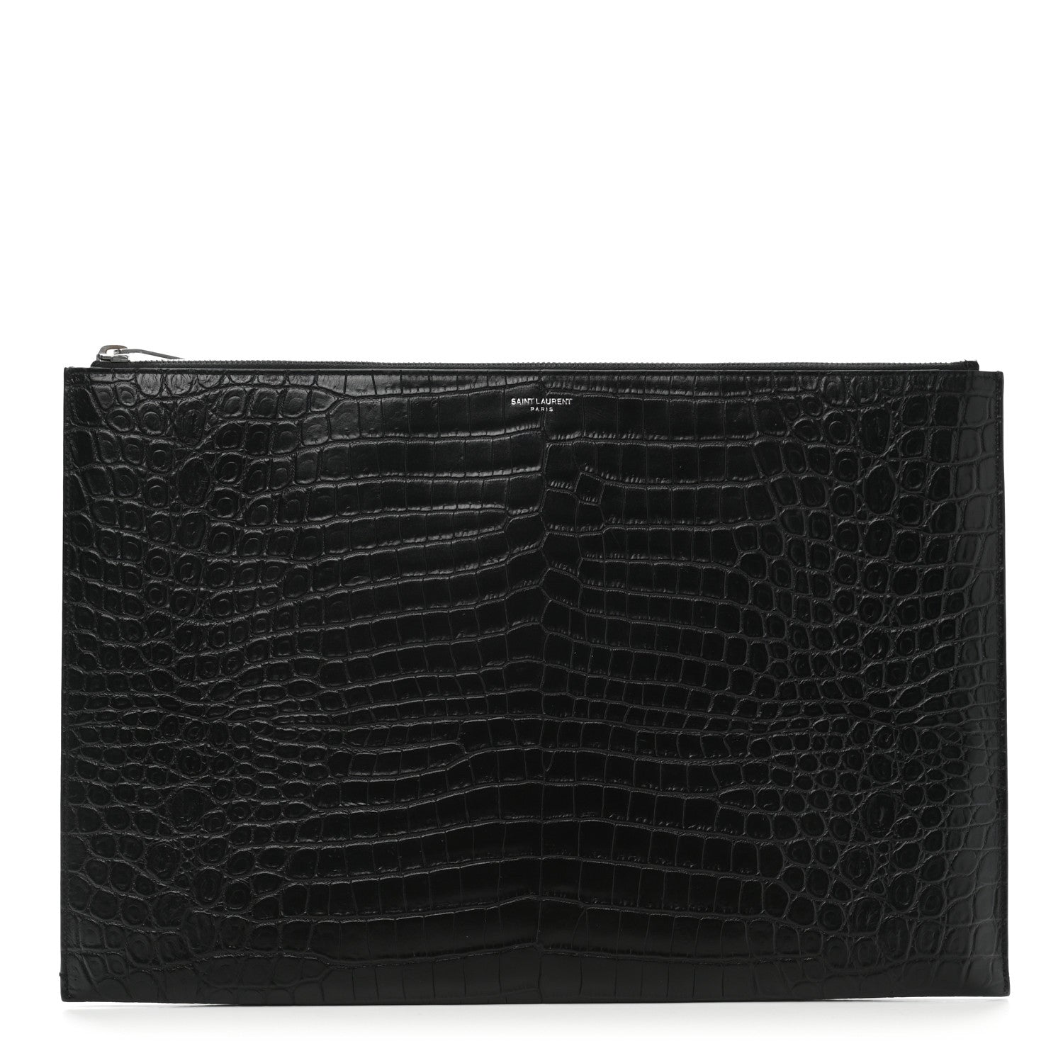 Saint Laurent Calfskin Crocodile Embossed Document Holder Black 1 of 8
