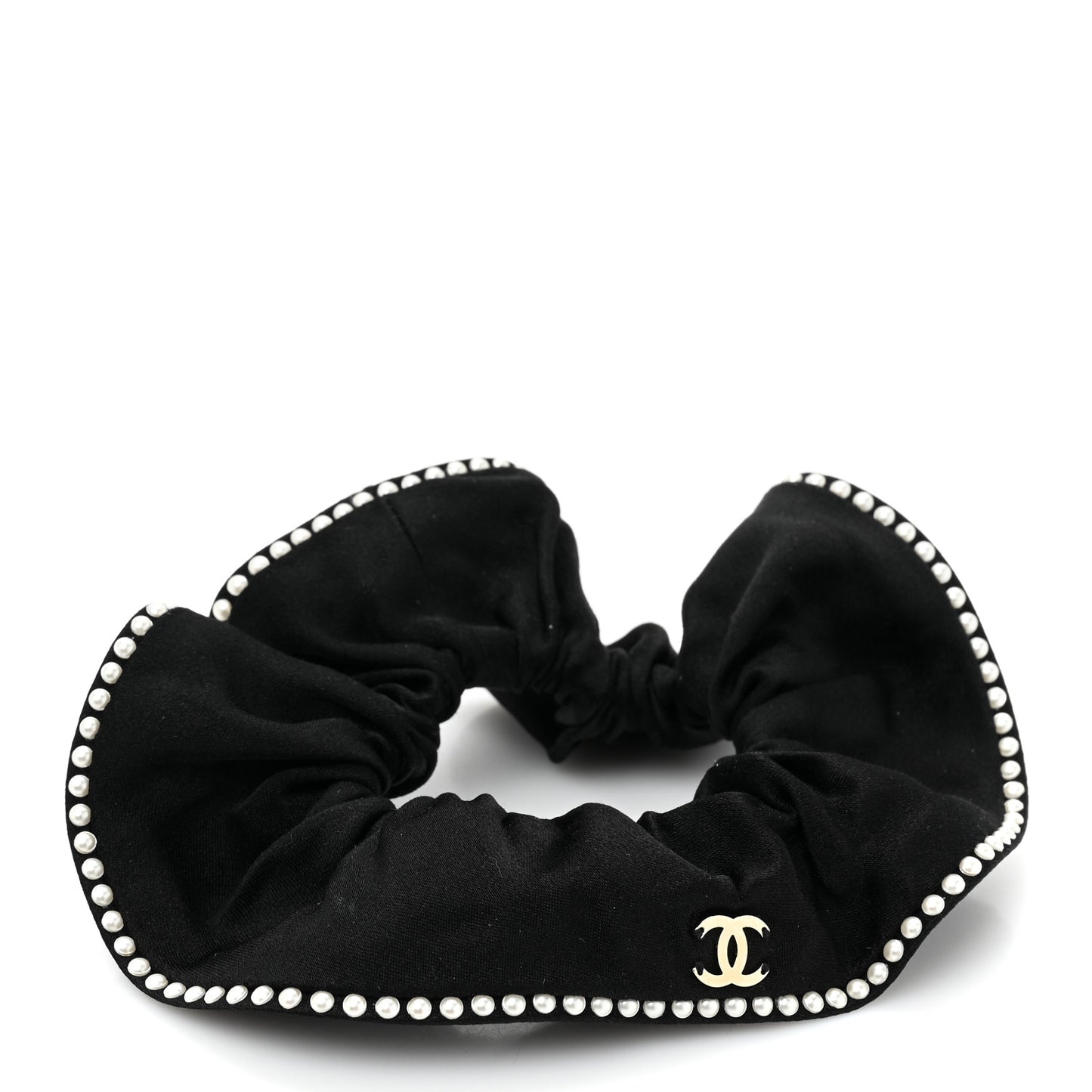 Fabric Pearl CC Hair Scrunchie Black