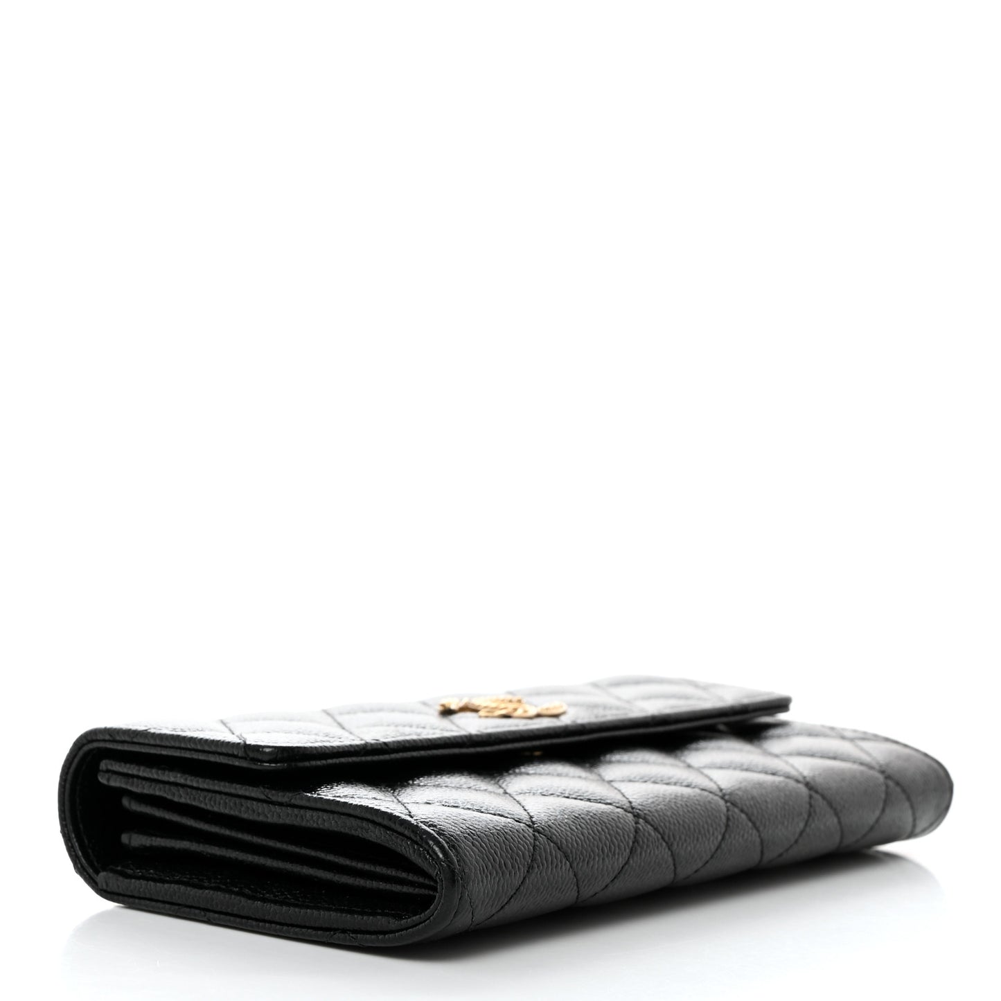 Caviar Quilted Multi Chain CC Large Gusset Flap Wallet Black