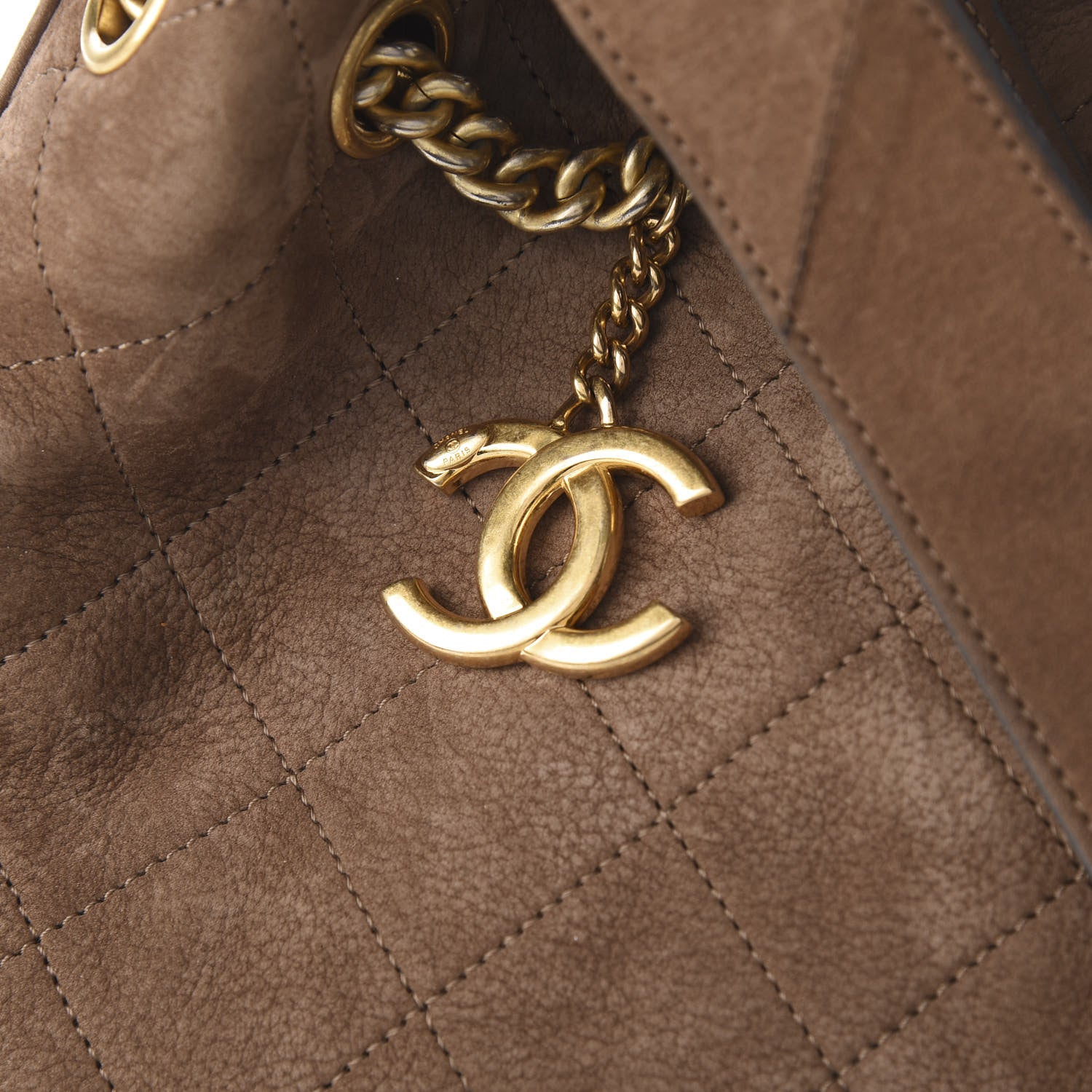 Chanel Suede Calfskin Small On My Shoulder Drawstring Bag Brown 9 of 9