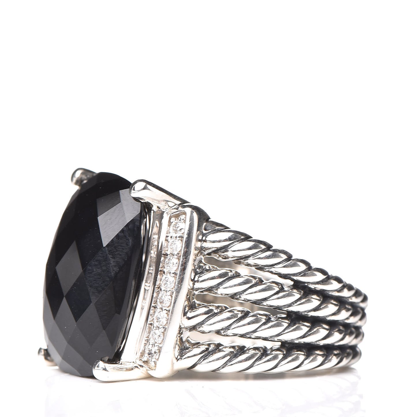 Sterling Silver Diamond Black Onyx 16mm Wheaton Ring 52 6