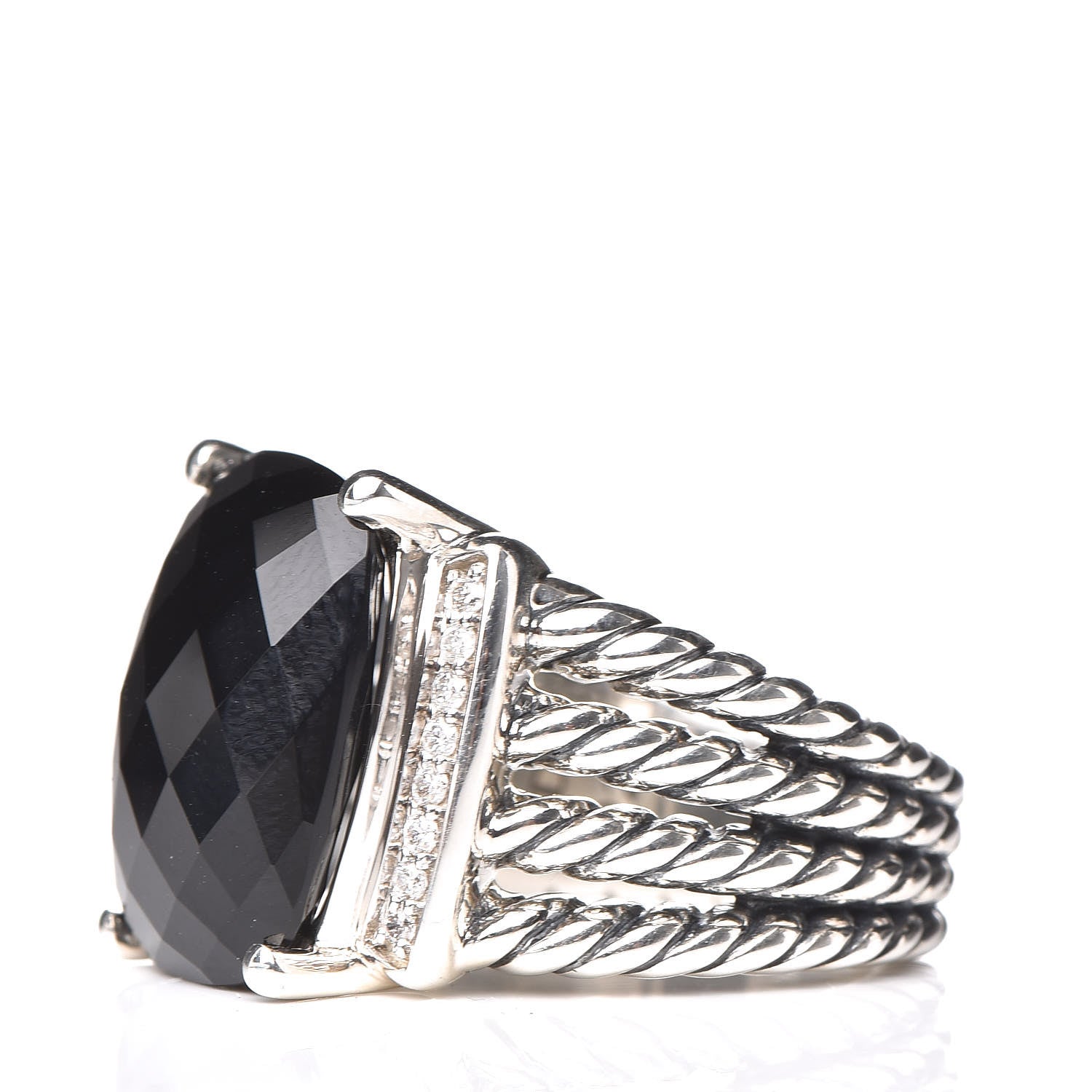 David Yurman Sterling Silver Diamond Black Onyx 16mm Wheaton Ring 52 6 3 of 6
