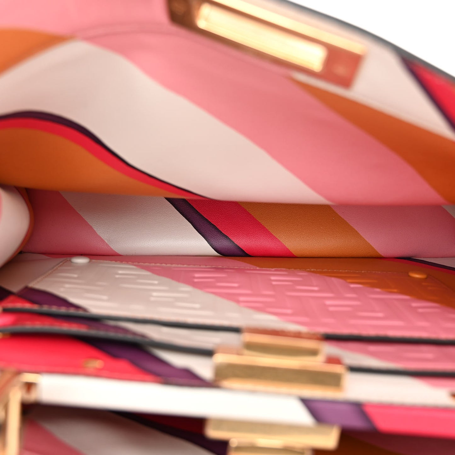 Vitello Seta Nappa FF Striped Embossed Medium Peekaboo I SEE U Satchel Miele Scuro Multicolor
