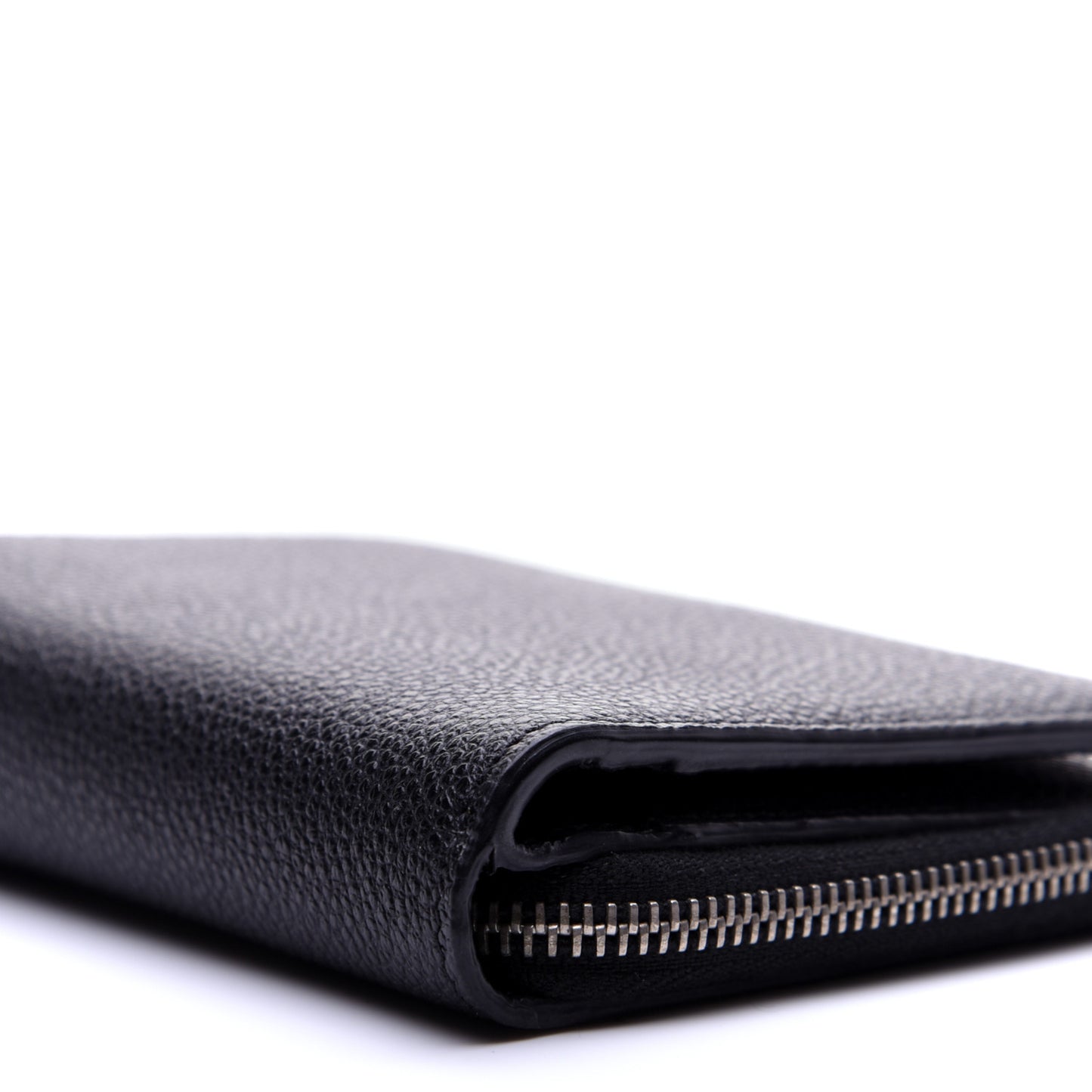 Grained Calfskin Rive Gauche Compact Zip Around Wallet Black