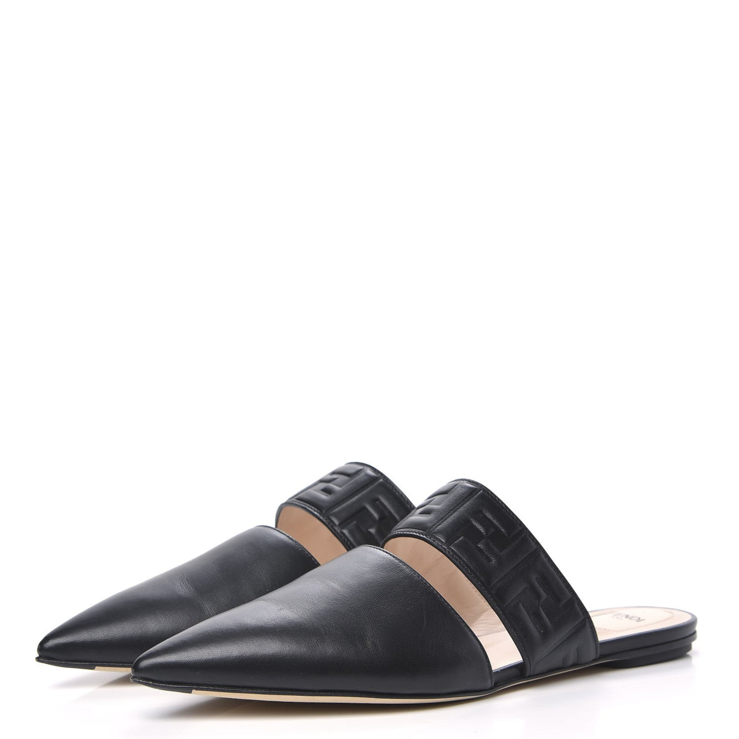Vitello FF Embossed Flat Mules 42 Black