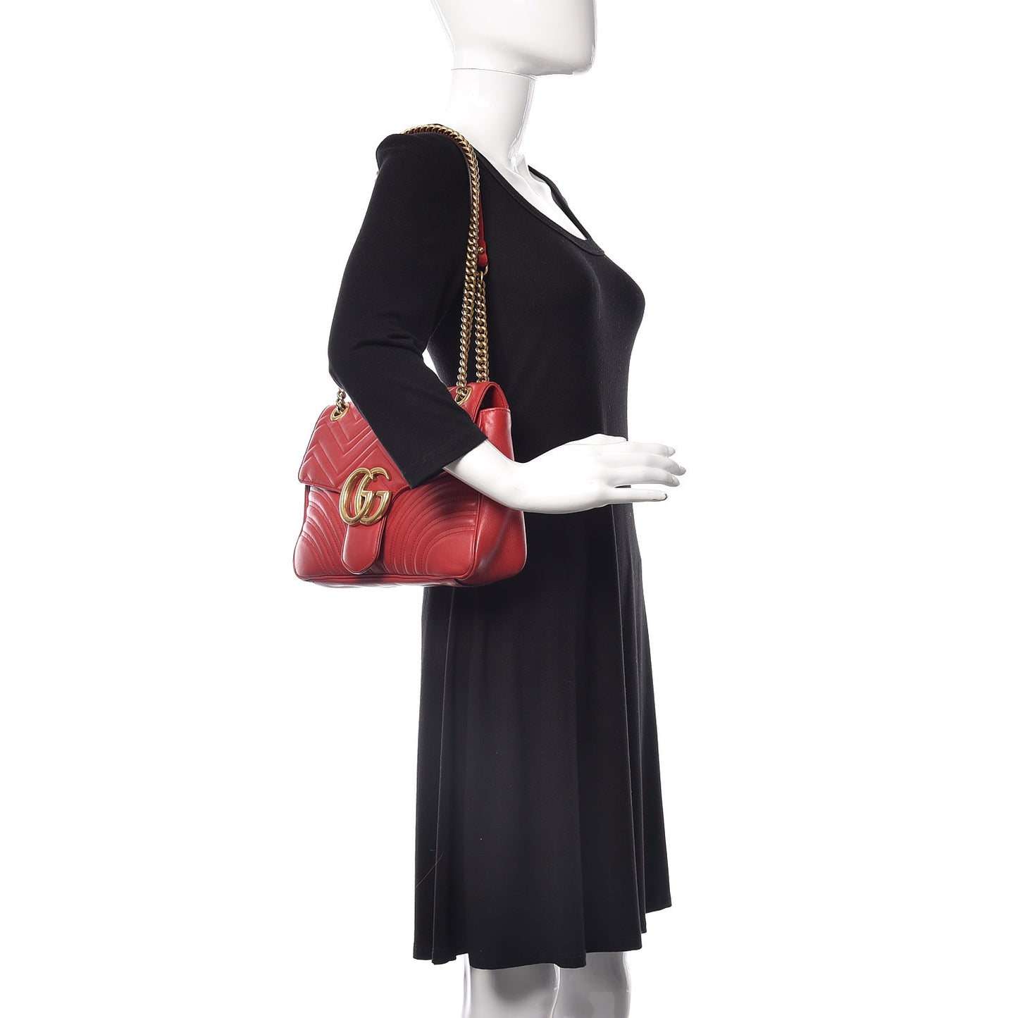 Calfskin Matelasse Medium GG Marmont Shoulder Bag Hibiscus Red