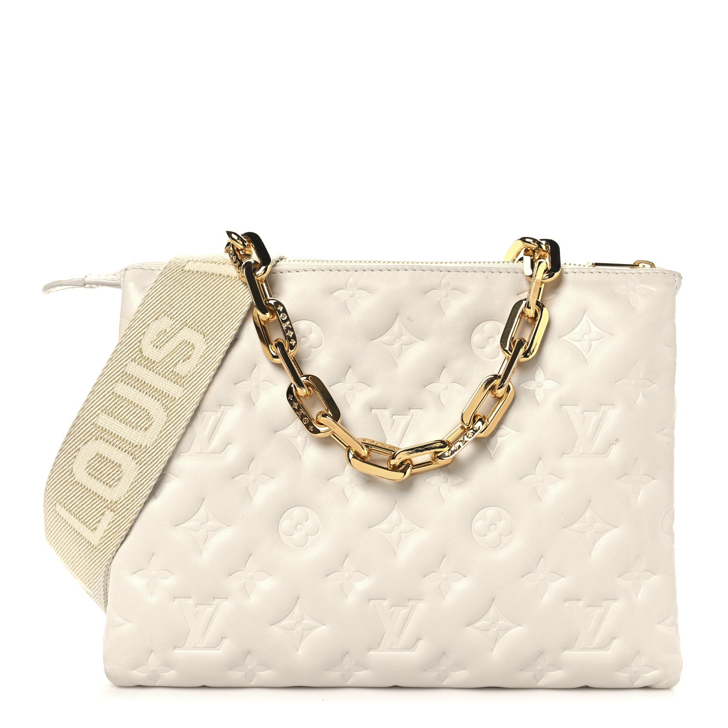 Louis Vuitton Lambskin Embossed Monogram Coussin PM Beige Cream 1 of 11