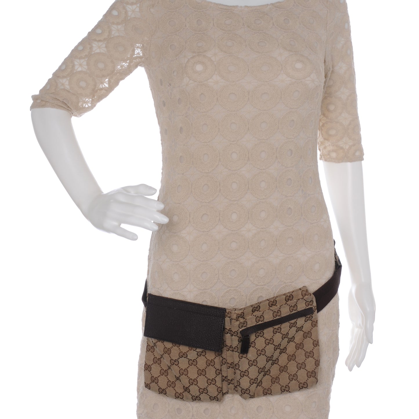 GG Monogram Web Double Pocket Belt Bag Ebony