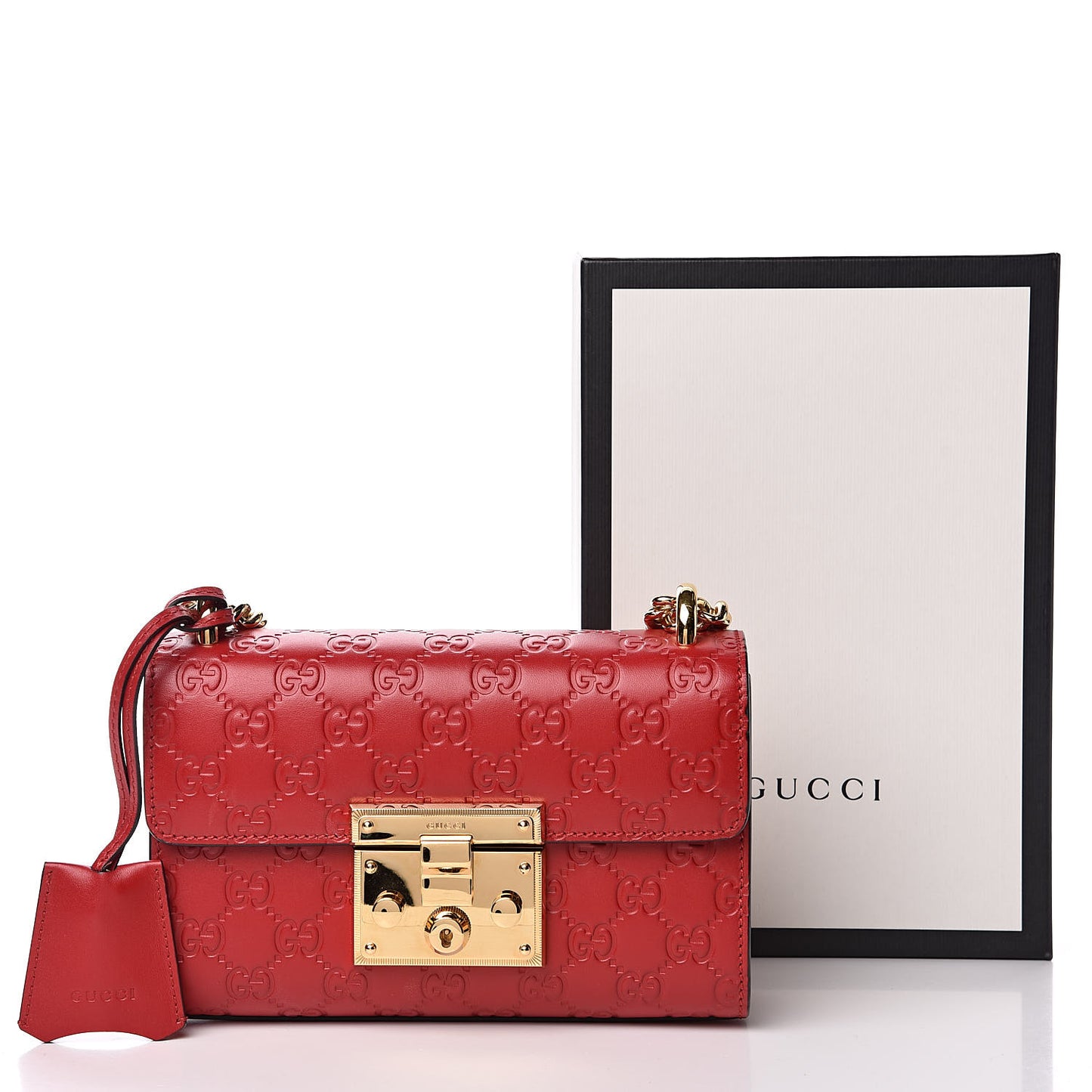 Guccissima Small Padlock Shoulder Bag Hibiscus Red