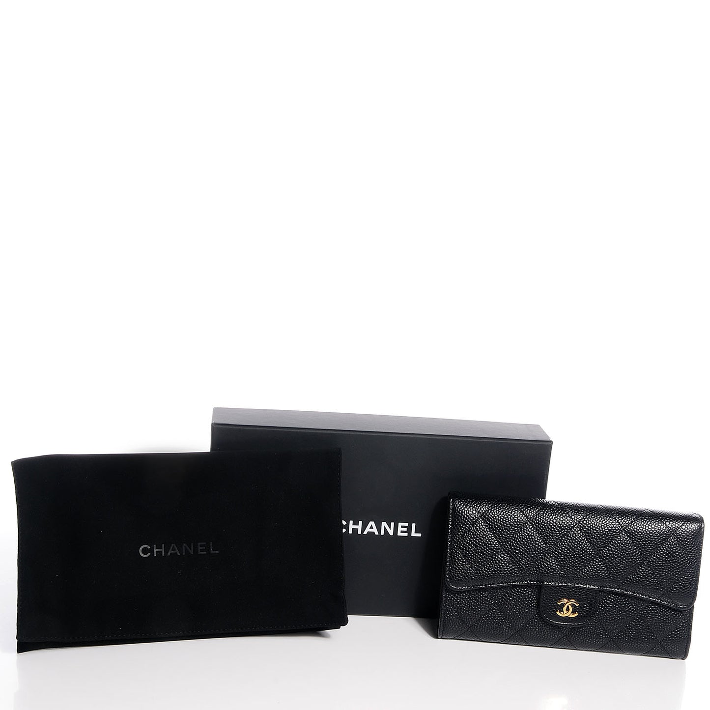 Caviar Quilted Large Flap Wallet Black