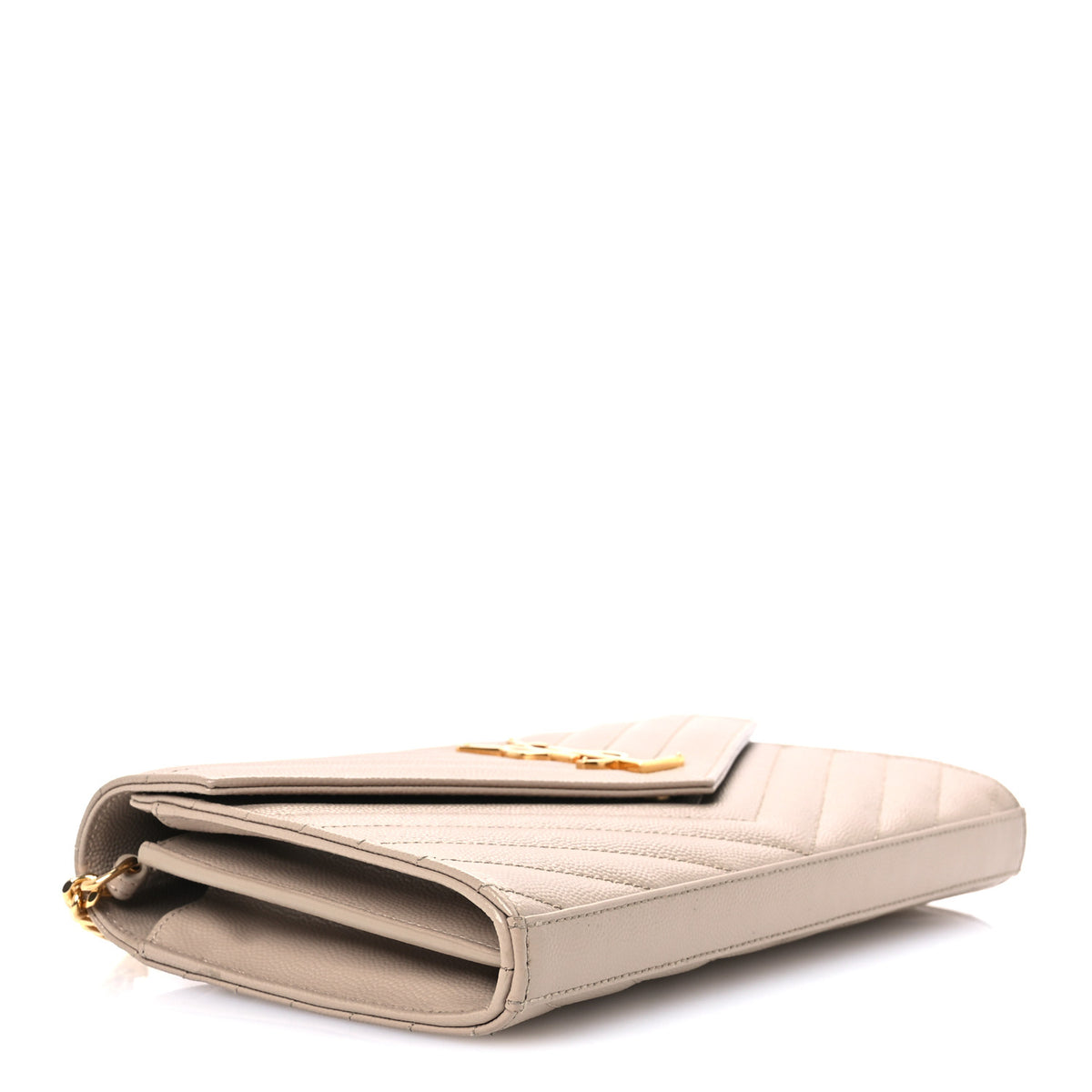 Grain De Poudre Matelasse Chevron Monogram Chain Wallet Dark Beige