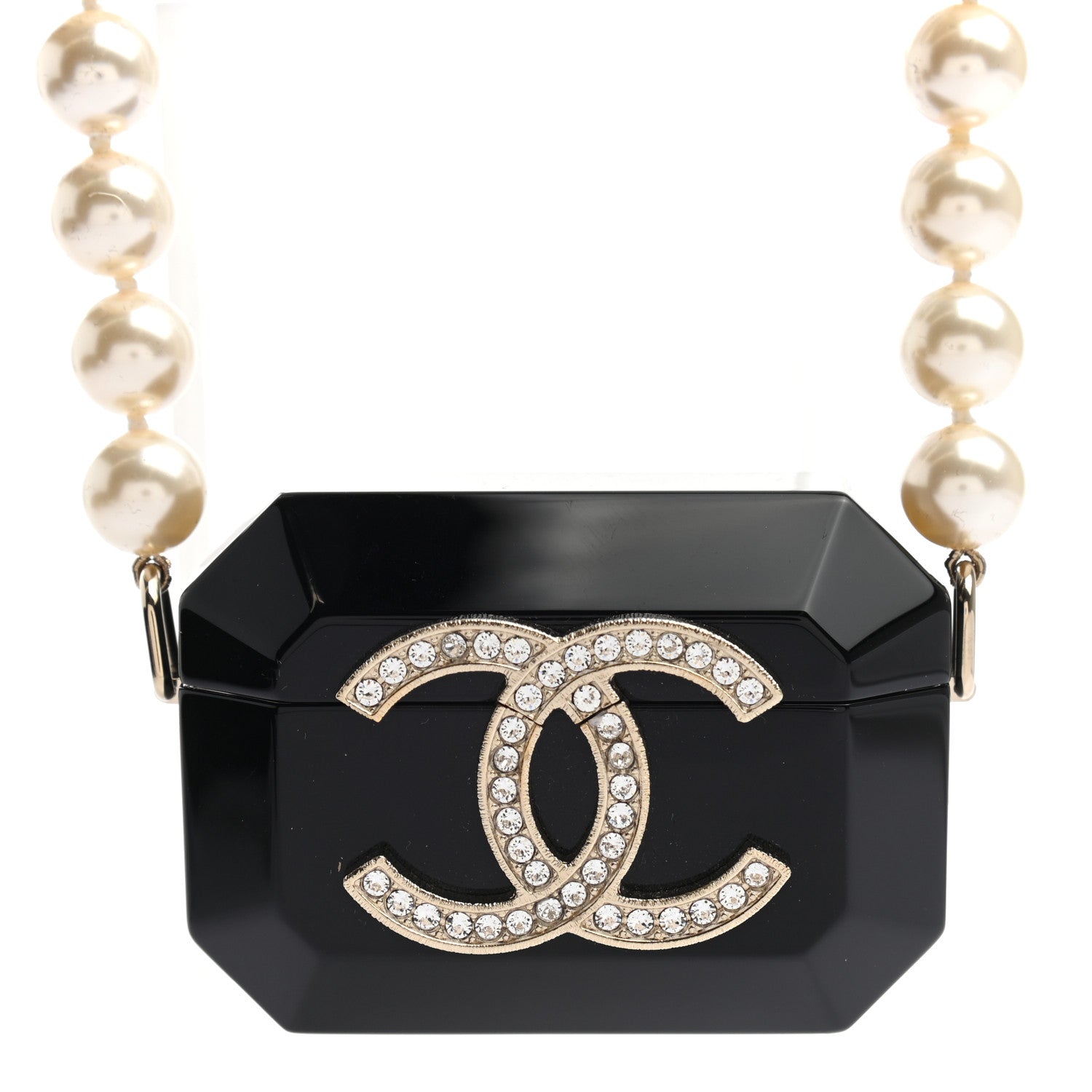 Chanel Resin Crystal Pearl Airpods Pro Holder Necklace Black Pearly White 4 of 7