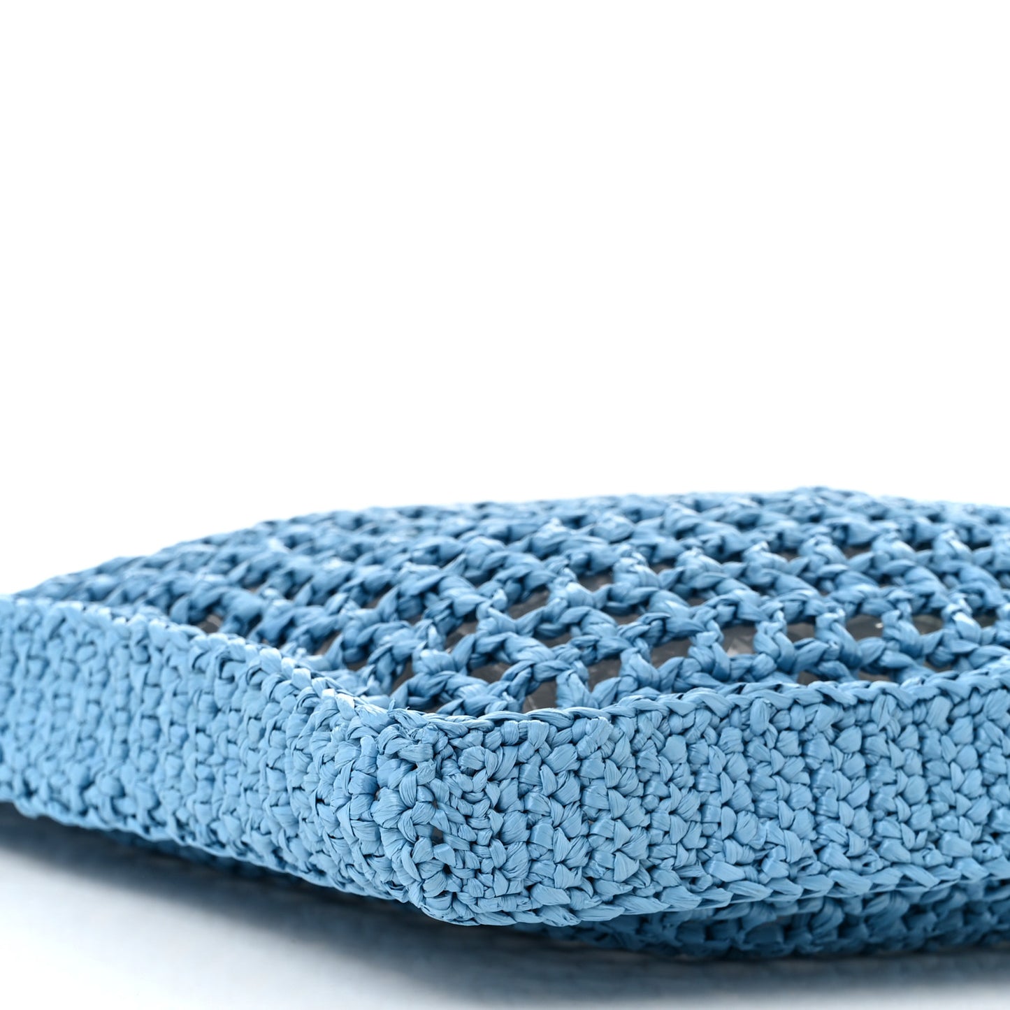 Yarn Raffia Effect Crochet Logo Embroidered Tote Bag Celeste