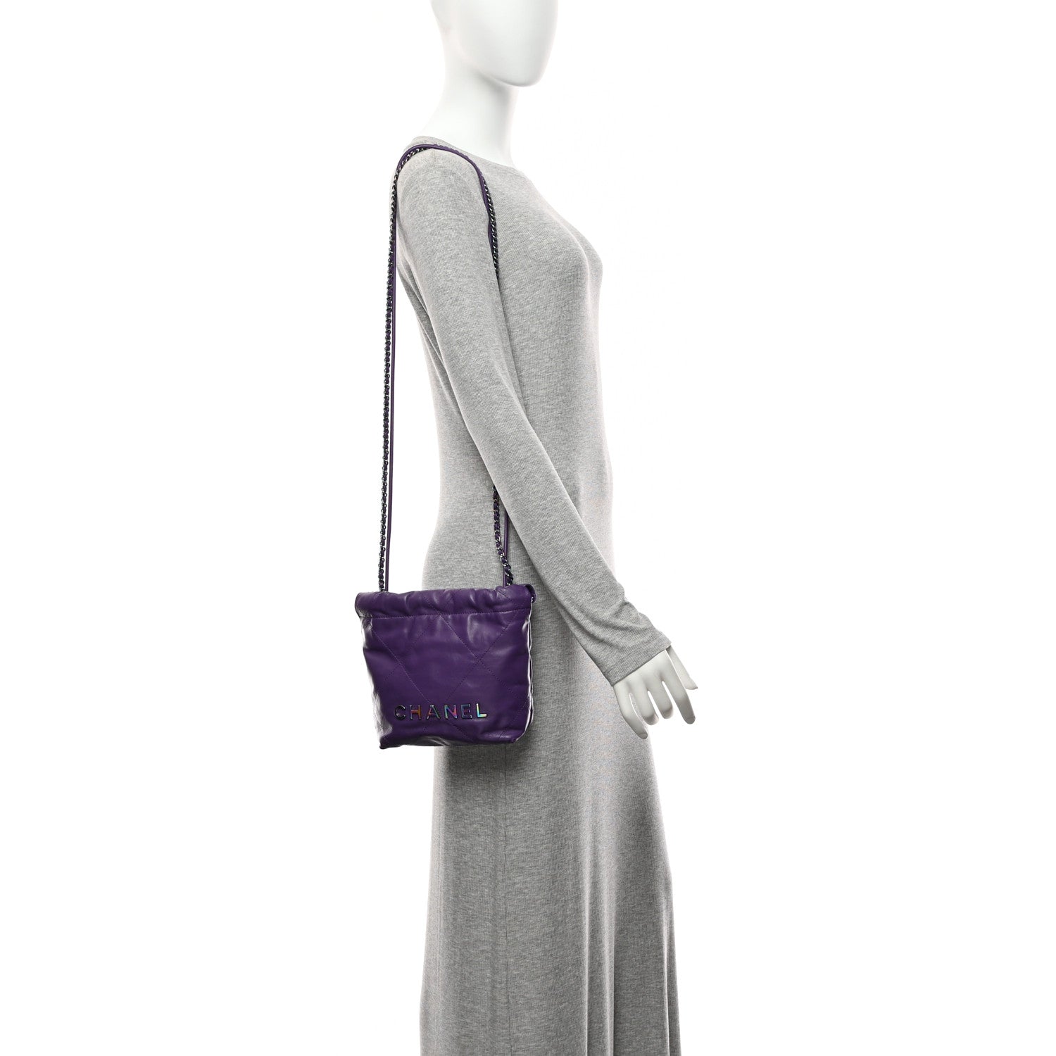 Chanel Shiny Calfskin Quilted Rainbow Mini Chanel 22 Purple 2 of 10