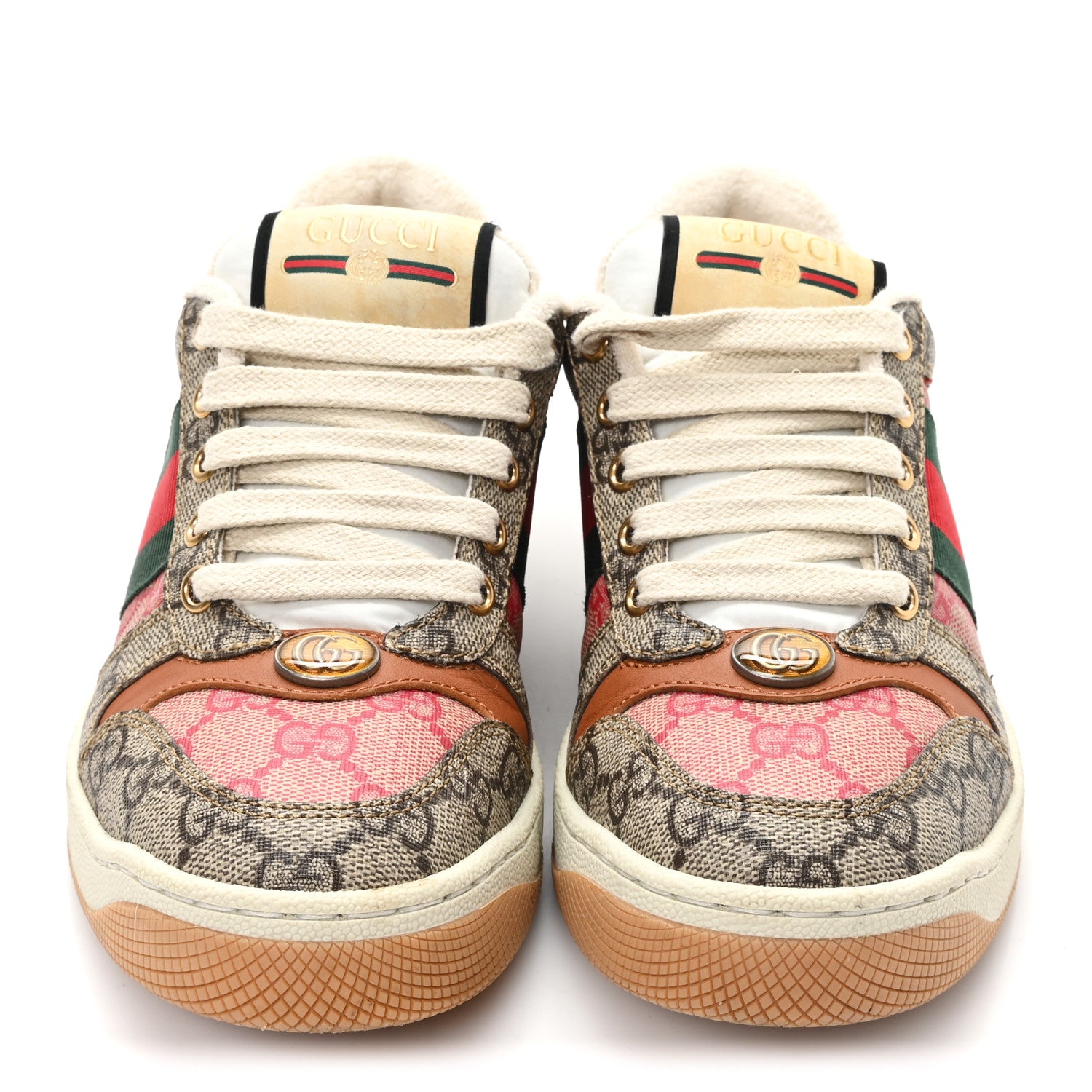 Gucci GG Supreme Monogram Harness Calfskin Web Womens Screener Sneakers 35 Beige Ebony Rosso Harness Brown 3 of 9