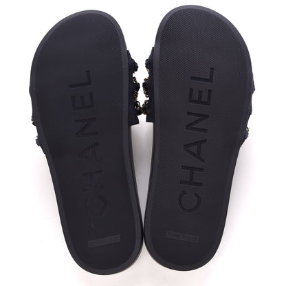 Chanel Satin Chain Flat Sandals 38 Marine 5 of 10