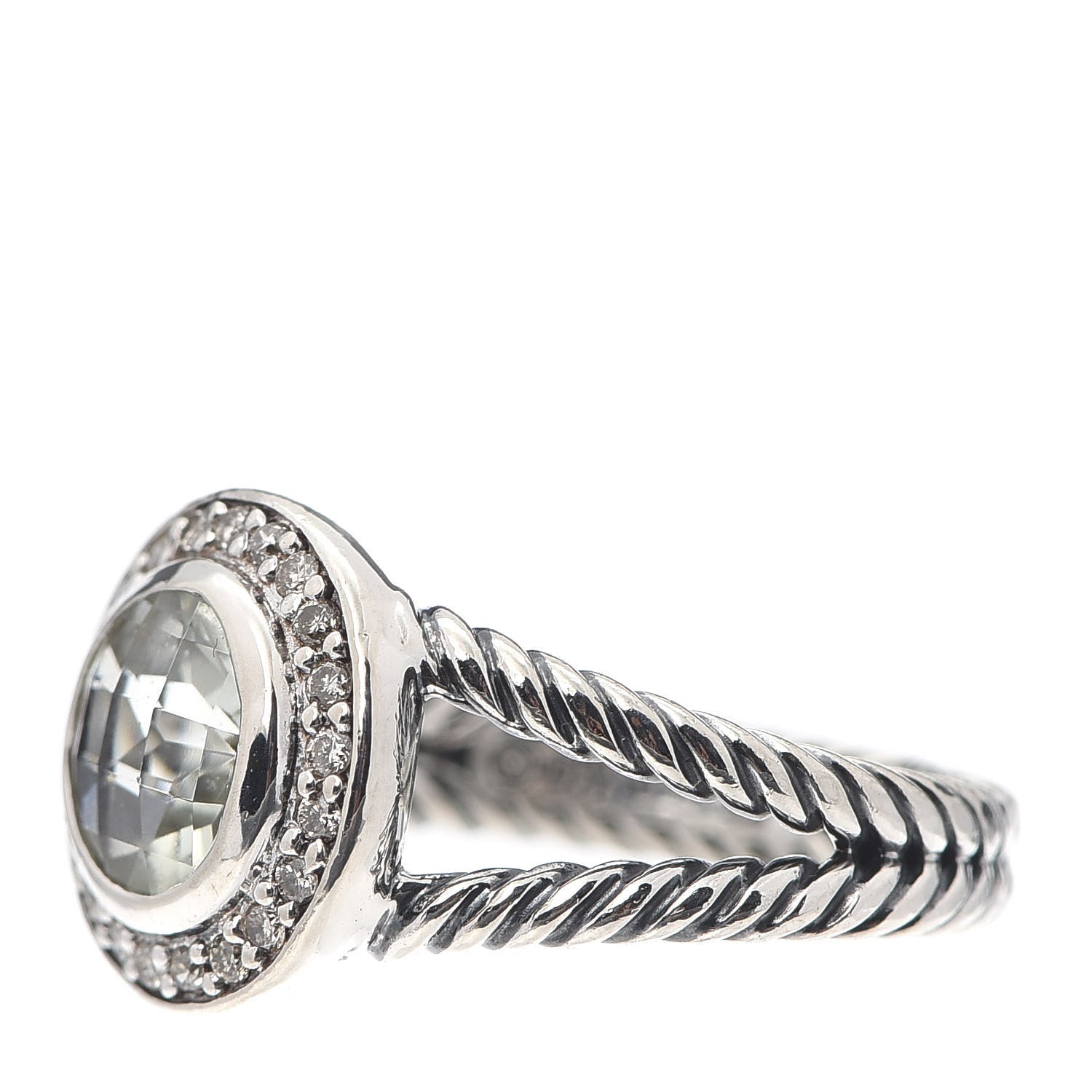 David Yurman Sterling Silver Diamond Prasiolite 8mm Petite Cerise Ring 54 7 3 of 5