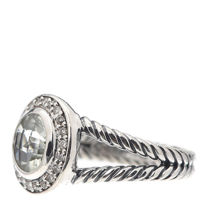 David Yurman Sterling Silver Diamond Prasiolite 8mm Petite Cerise Ring 54 7 3 of 5