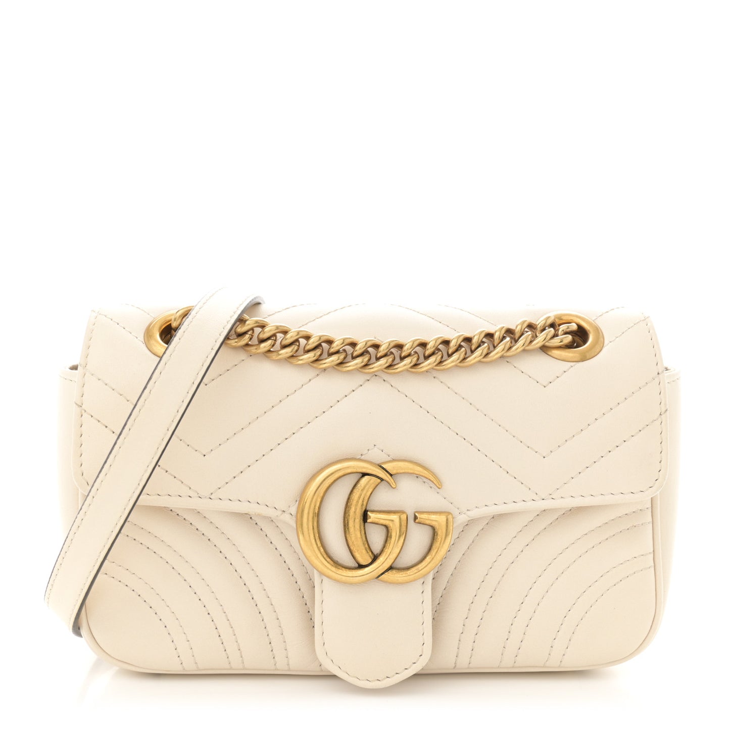 Calfskin Matelasse Mini GG Marmont Shoulder Bag White