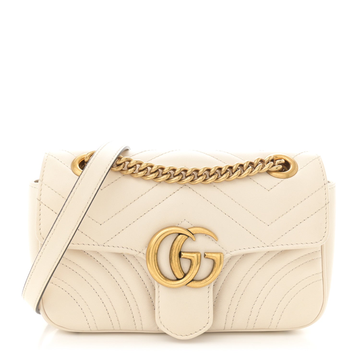 Gucci Calfskin Matelasse Mini GG Marmont Shoulder Bag White 1 of 12
