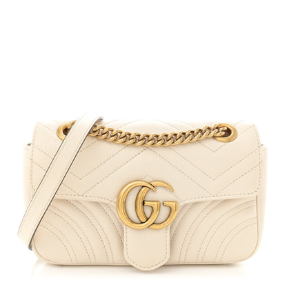 Gucci Calfskin Matelasse Mini GG Marmont Shoulder Bag White 1 of 12
