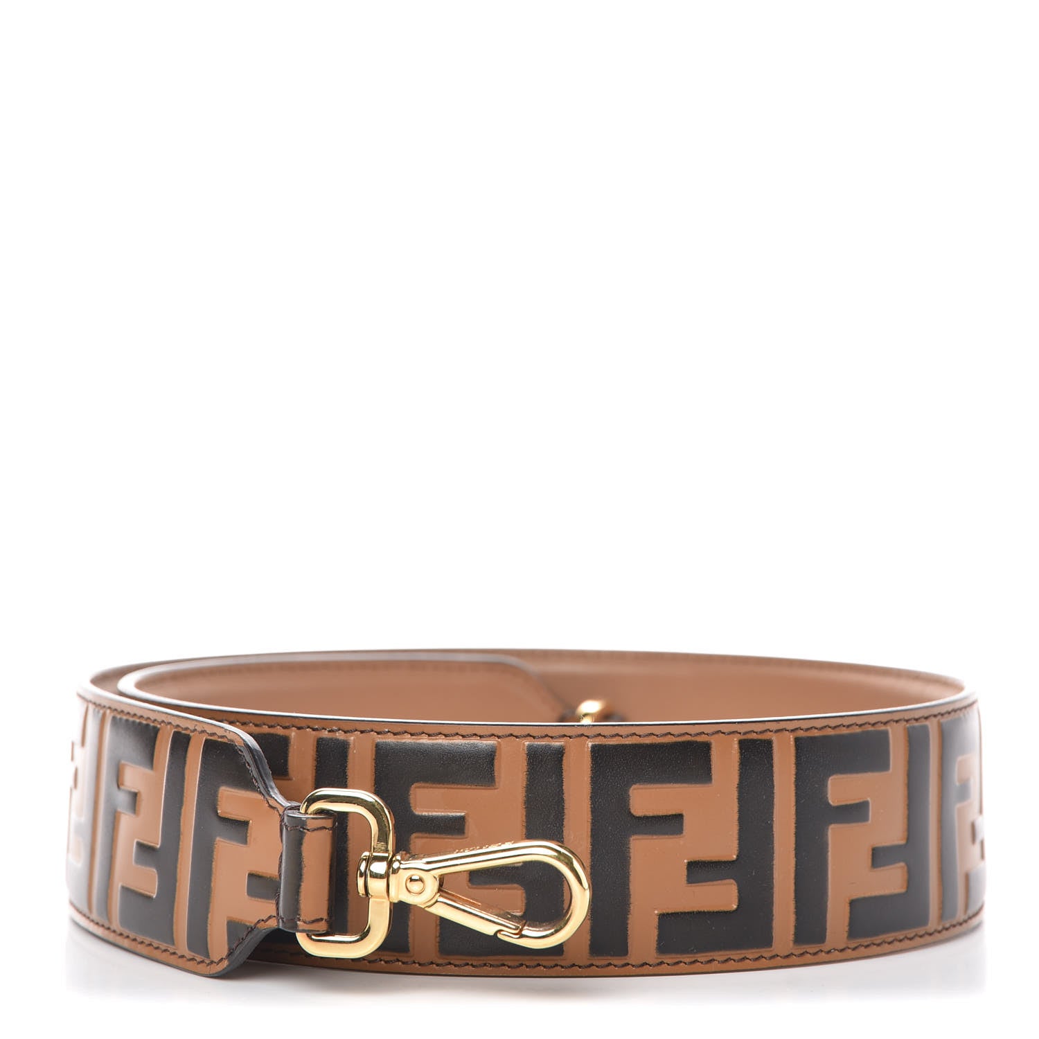 Fendi Calfskin FF 1974 Embossed Strap You Tobacco Black 1 of 5