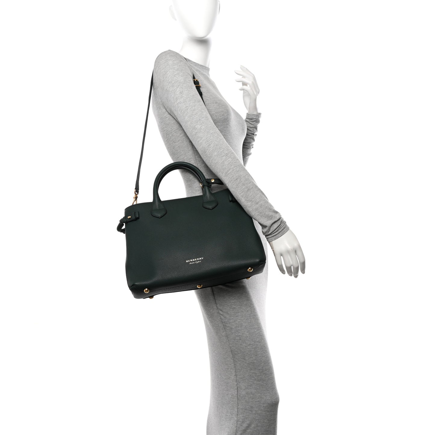 Derby Calfskin House Check Medium Banner Tote Dark Bottle Green