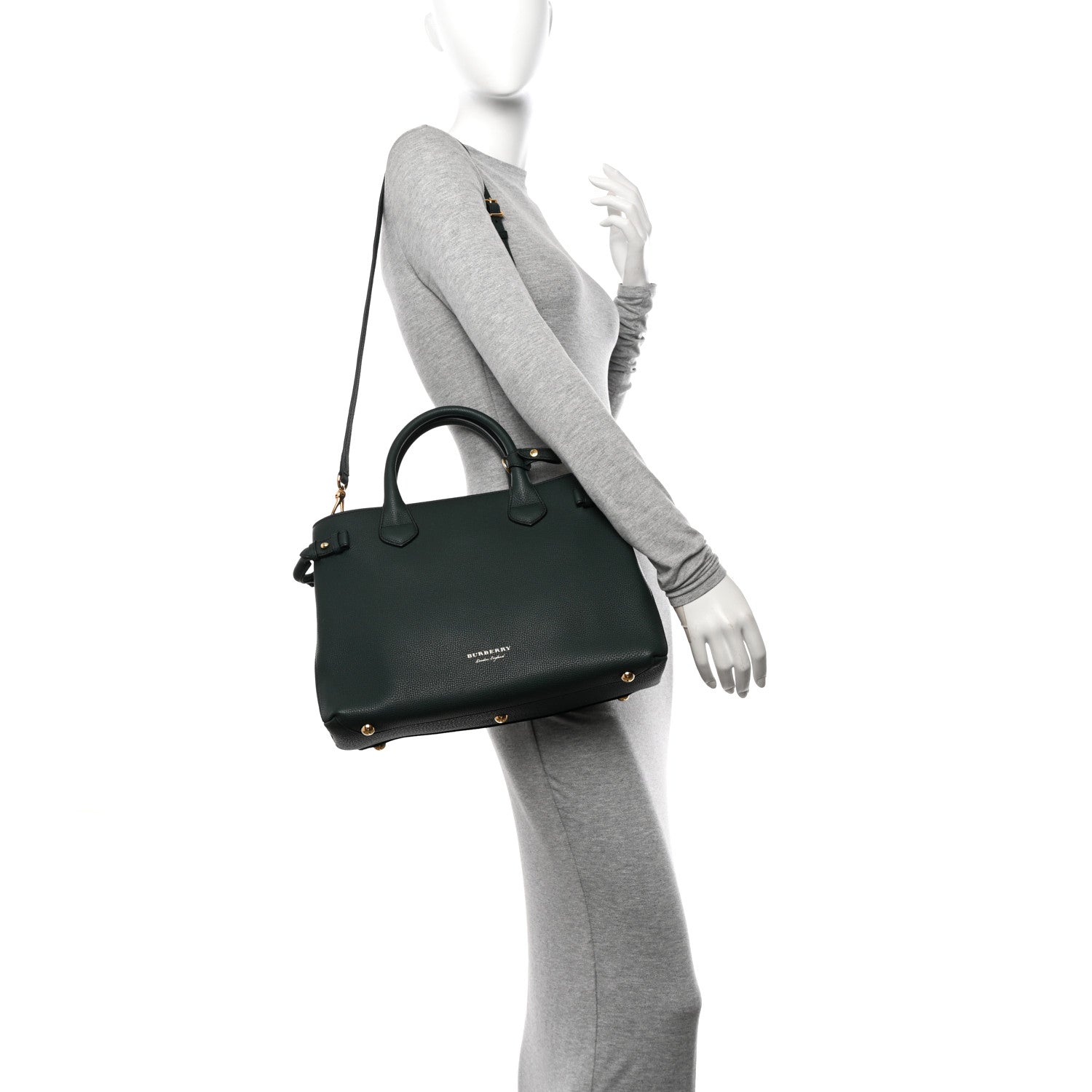 Burberry Derby Calfskin House Check Medium Banner Tote Dark Bottle Green 2 of 13