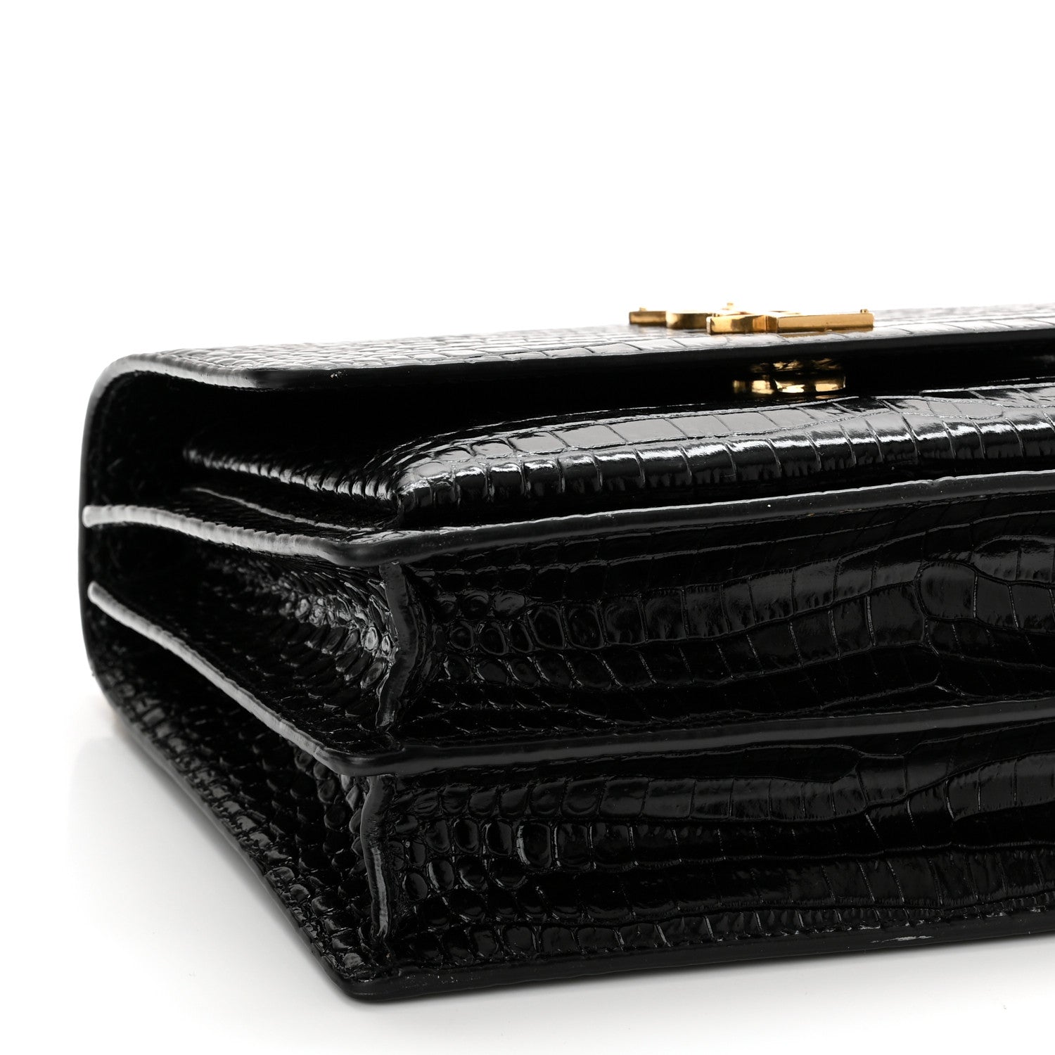 Saint Laurent Calfskin Crocodile Embossed Medium Monogram Sunset Black 9 of 11