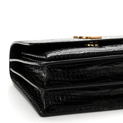 Saint Laurent Calfskin Crocodile Embossed Medium Monogram Sunset Black 9 of 11