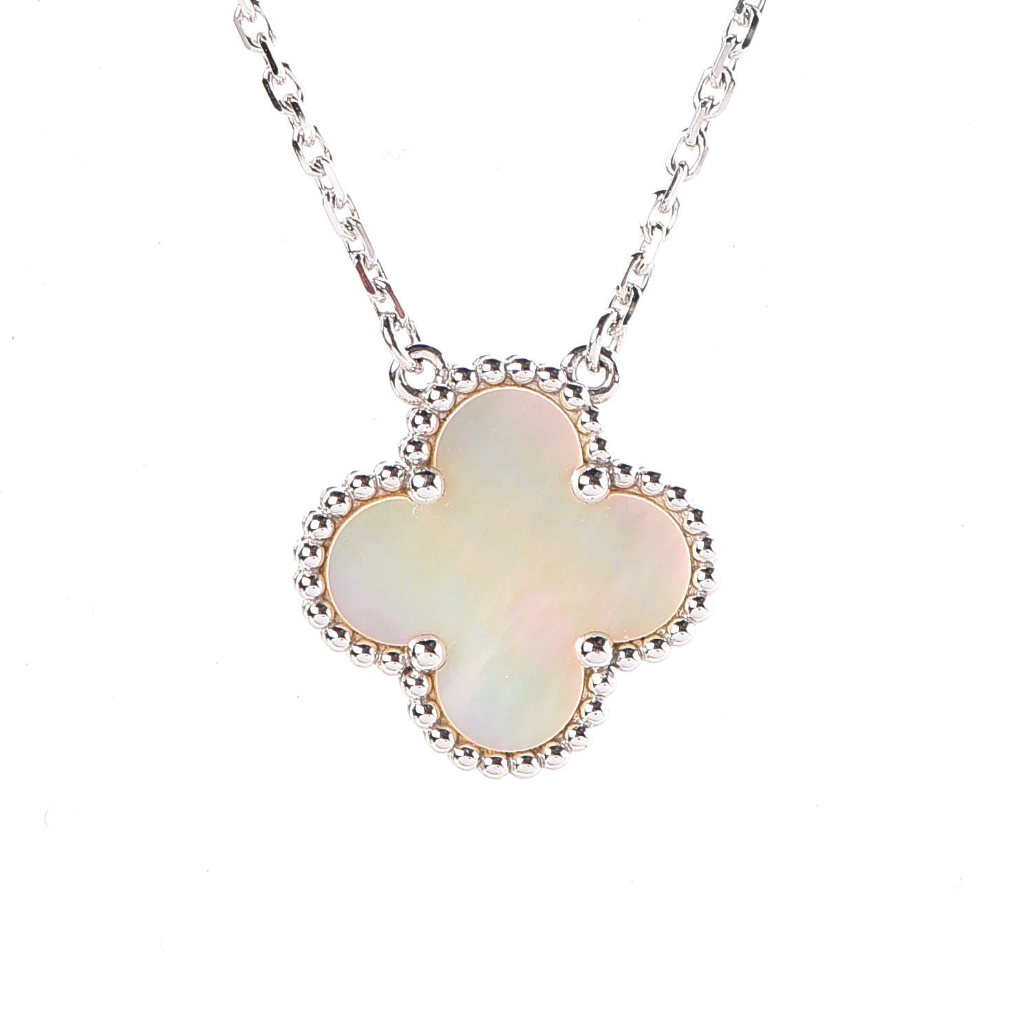 Van Cleef & Arpels 18K White Gold Mother of Pearl Vintage Alhambra Pendant Necklace 3 of 8